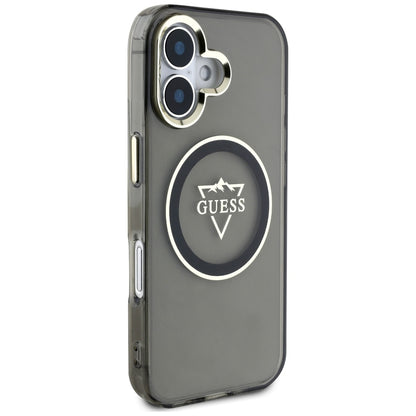 Калъф MagSafe за Apple iPhone 16, Guess, IML Metal Mountain Logo, Черен