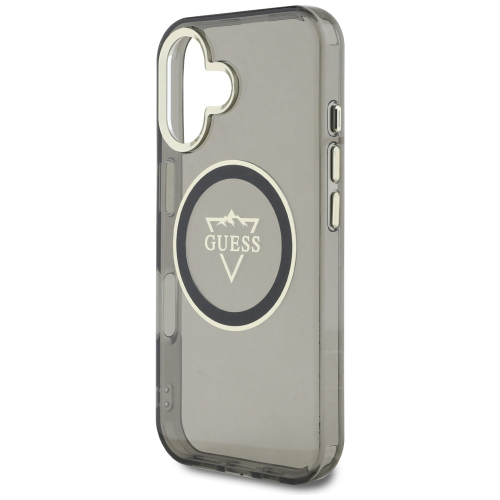 Калъф MagSafe за Apple iPhone 16, Guess, IML Metal Mountain Logo, Черен