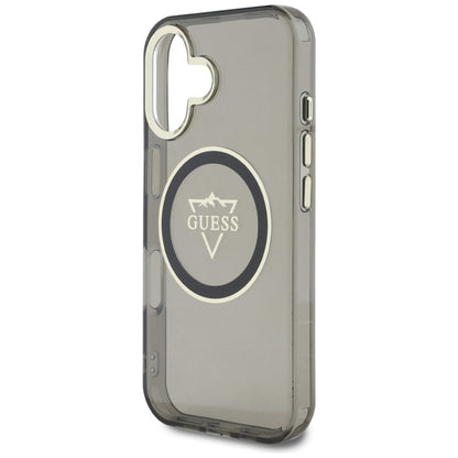 Калъф MagSafe за Apple iPhone 16, Guess, IML Metal Mountain Logo, Черен