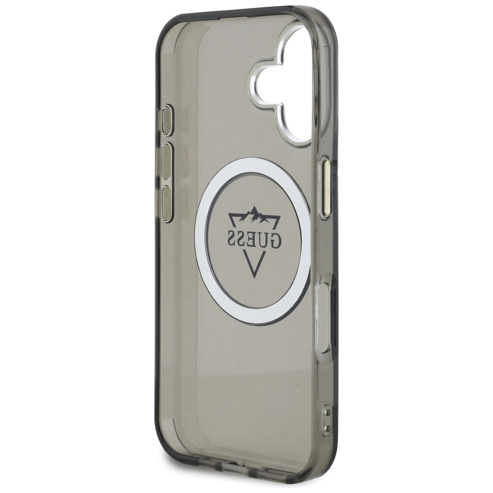 Калъф MagSafe за Apple iPhone 16, Guess, IML Metal Mountain Logo, Черен
