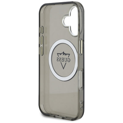 Калъф MagSafe за Apple iPhone 16, Guess, IML Metal Mountain Logo, Черен