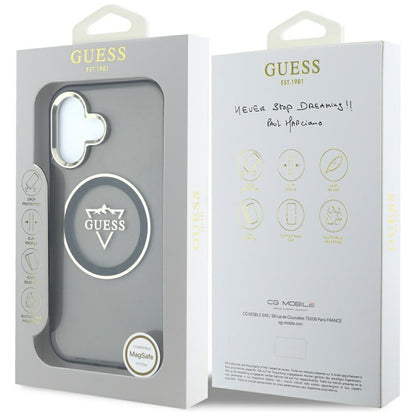 Калъф MagSafe за Apple iPhone 16, Guess, IML Metal Mountain Logo, Черен