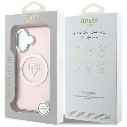 Калъф MagSafe за Apple iPhone 16, Guess, IML Metal Mountain Logo, Розов