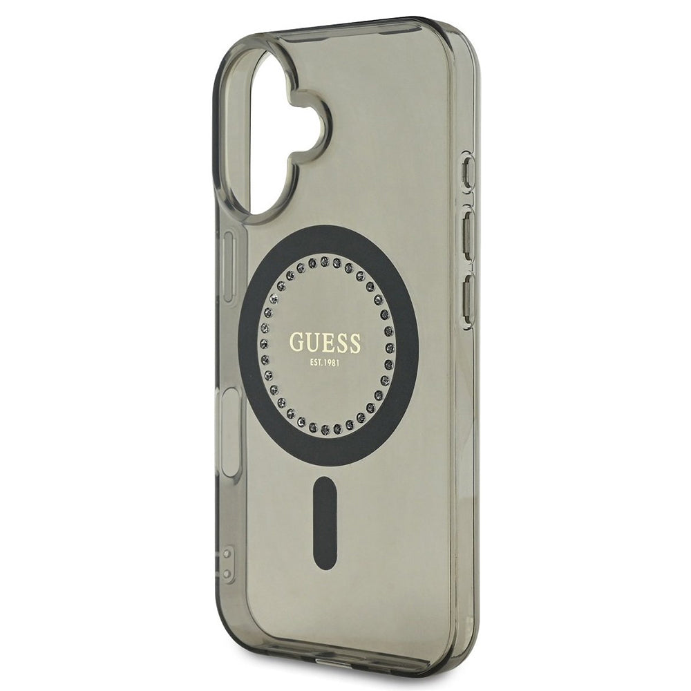 Калъф MagSafe за Apple iPhone 16, Guess, IML Rhinestone, Черен