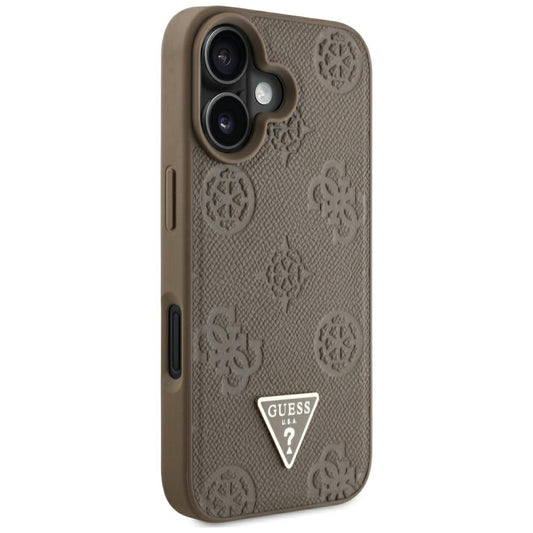 Калъф MagSafe за Apple iPhone 16, Guess, Peony Grained Hot Stamp Triangle, Кафяв