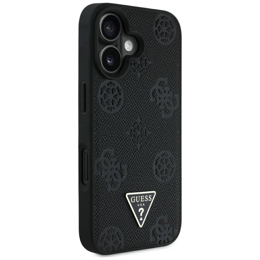 Калъф MagSafe за Apple iPhone 16, Guess, Peony Grained Hot Stamp Triangle, Черен
