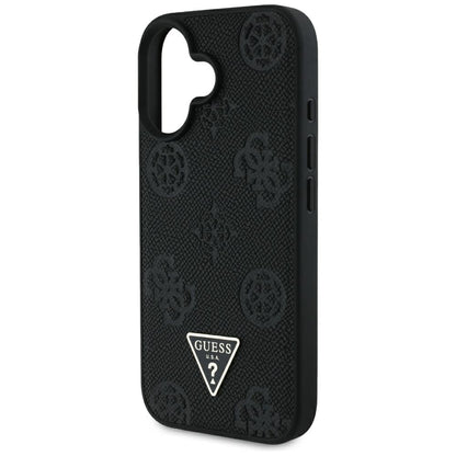 MagSafe Case for Apple iPhone 16, Guess, Peony Grained Hot Stamp Triangle, Black