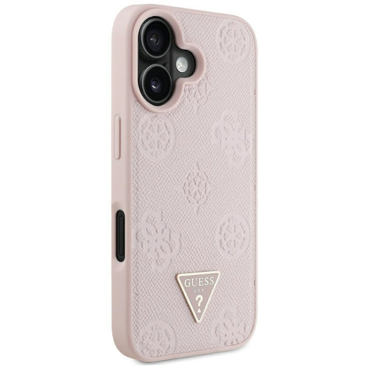 Калъф MagSafe за Apple iPhone 16, Guess, Peony Grained Hot Stamp Triangle, Розов