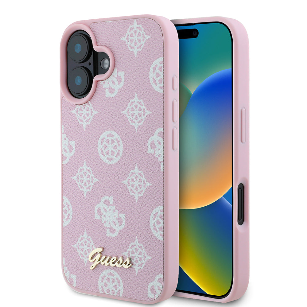 Калъф MagSafe за Apple iPhone 16, Guess, Peony Script, Розов