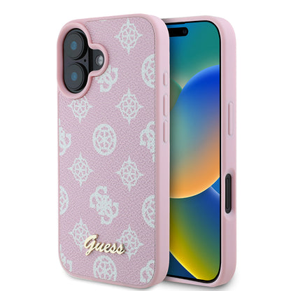 Калъф MagSafe за Apple iPhone 16, Guess, Peony Script, Розов