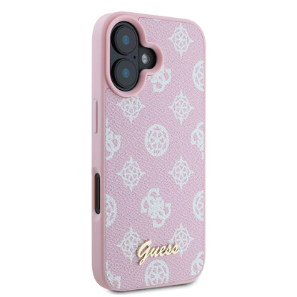 Калъф MagSafe за Apple iPhone 16, Guess, Peony Script, Розов