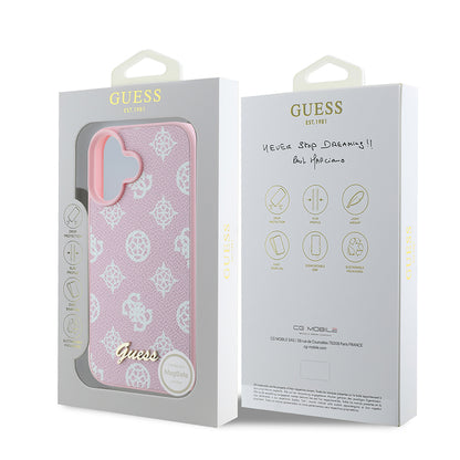 Калъф MagSafe за Apple iPhone 16, Guess, Peony Script, Розов