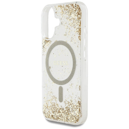 Калъф MagSafe за Apple iPhone 16, Guess, Resin Bottom Glitter, Златист