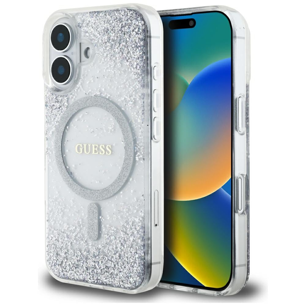 Калъф MagSafe за Apple iPhone 16, Guess, Resin Gradient Glitter, Сребрист
