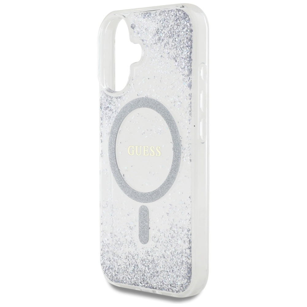 Калъф MagSafe за Apple iPhone 16, Guess, Resin Gradient Glitter, Сребрист