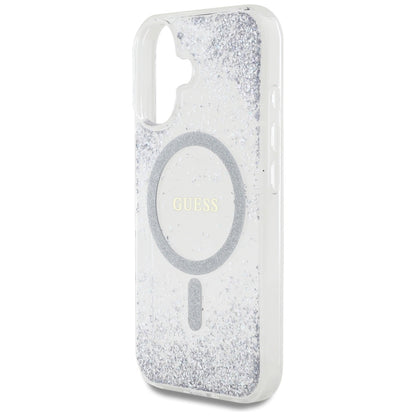 Калъф MagSafe за Apple iPhone 16, Guess, Resin Gradient Glitter, Сребрист