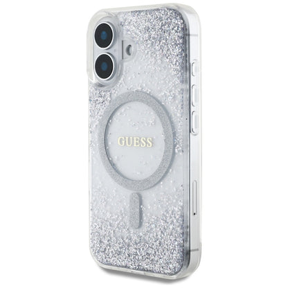Калъф MagSafe за Apple iPhone 16, Guess, Resin Gradient Glitter, Сребрист
