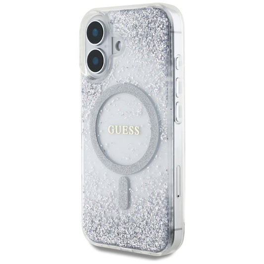 Калъф MagSafe за Apple iPhone 16, Guess, Resin Gradient Glitter, Сребрист