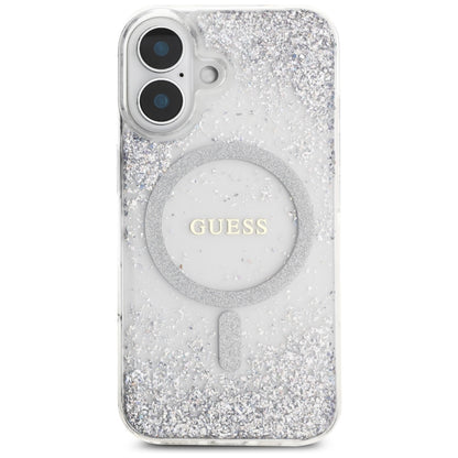 Калъф MagSafe за Apple iPhone 16, Guess, Resin Gradient Glitter, Сребрист