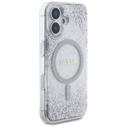 Калъф MagSafe за Apple iPhone 16, Guess, Resin Gradient Glitter, Сребрист