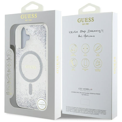Калъф MagSafe за Apple iPhone 16, Guess, Resin Gradient Glitter, Сребрист