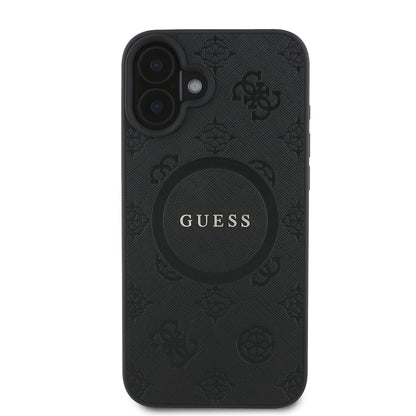Калъф MagSafe за Apple iPhone 16, Guess, Saffiano Peony Classic Logo, Черен