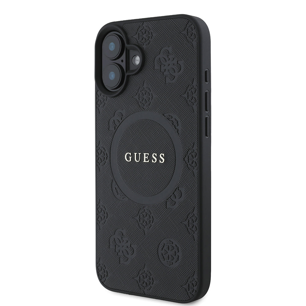 Калъф MagSafe за Apple iPhone 16, Guess, Saffiano Peony Classic Logo, Черен