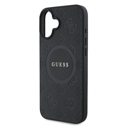 Калъф MagSafe за Apple iPhone 16, Guess, Saffiano Peony Classic Logo, Черен