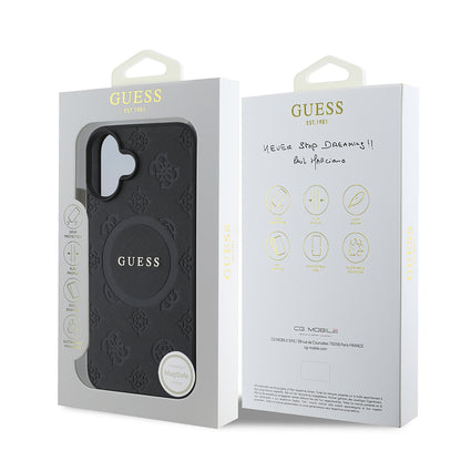 Калъф MagSafe за Apple iPhone 16, Guess, Saffiano Peony Classic Logo, Черен