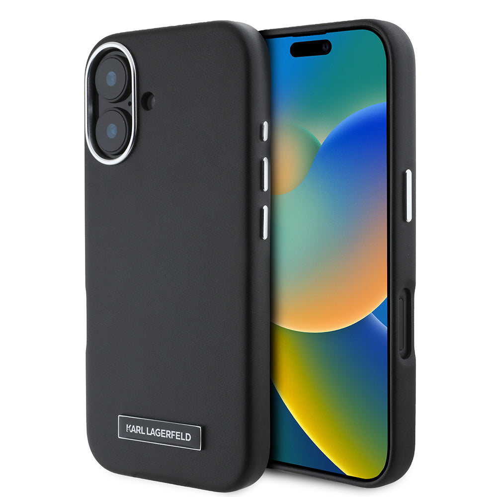 Калъф MagSafe за Apple iPhone 16, Karl Lagerfeld, FW Metal Plate, Черен