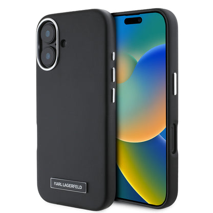 Калъф MagSafe за Apple iPhone 16, Karl Lagerfeld, FW Metal Plate, Черен