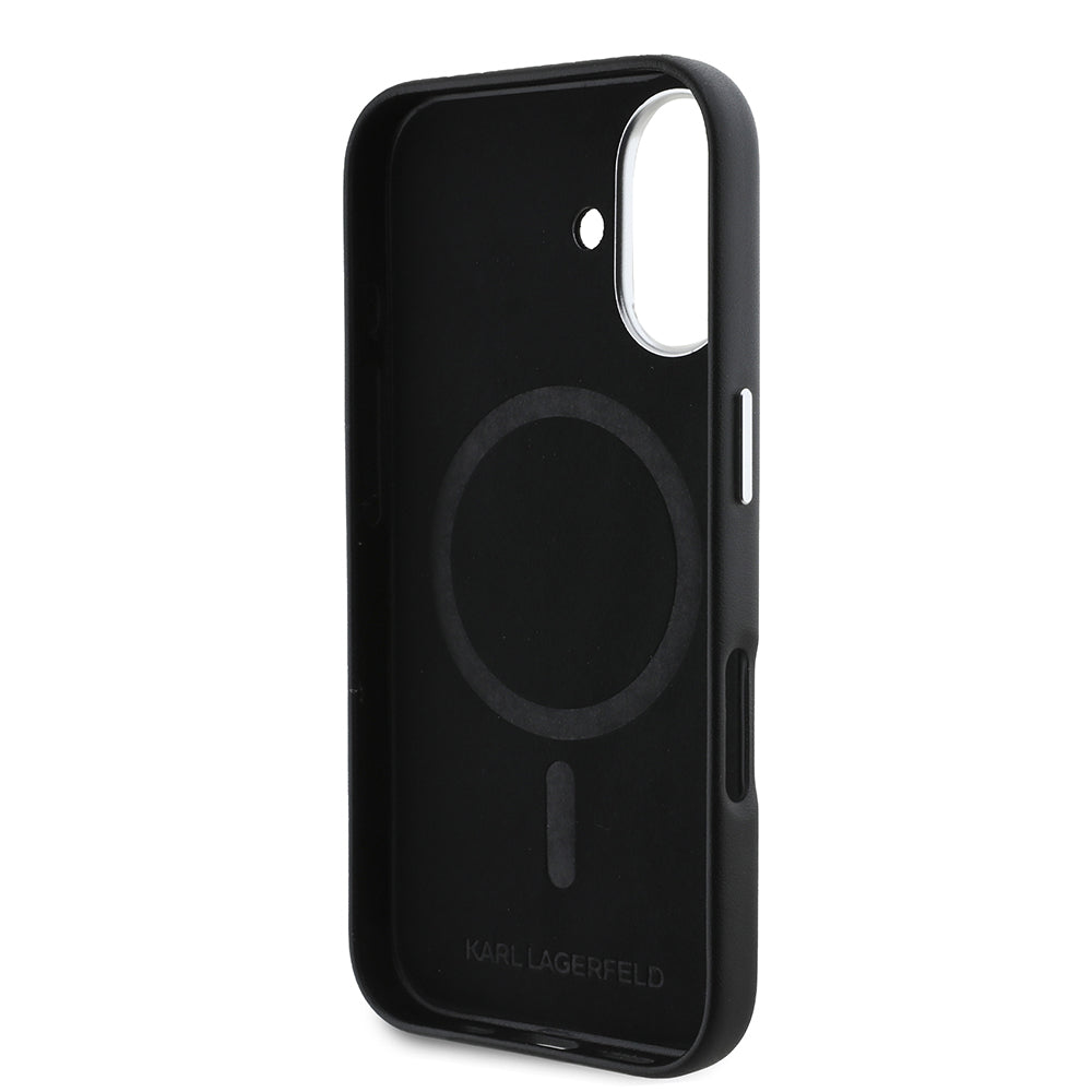 Калъф MagSafe за Apple iPhone 16, Karl Lagerfeld, FW Metal Plate, Черен