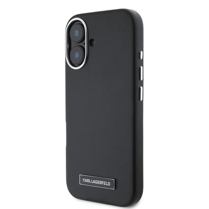 Калъф MagSafe за Apple iPhone 16, Karl Lagerfeld, FW Metal Plate, Черен