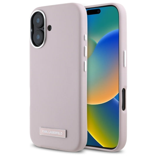 Калъф MagSafe за Apple iPhone 16, Karl Lagerfeld, FW Metal Plate, Розов