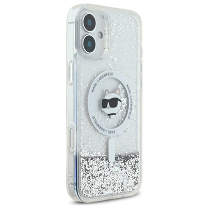Калъф MagSafe за Apple iPhone 16, Karl Lagerfeld, Glitter Liquid Choupette Head, Прозрачен