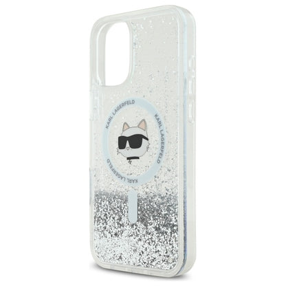 Калъф MagSafe за Apple iPhone 16, Karl Lagerfeld, Glitter Liquid Choupette Head, Прозрачен