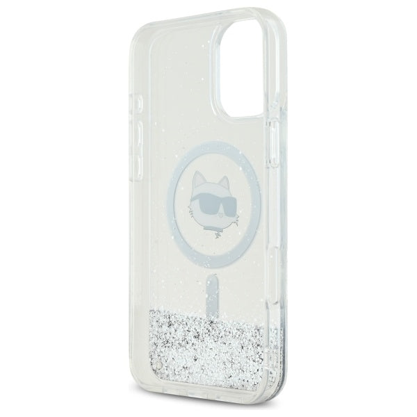 Калъф MagSafe за Apple iPhone 16, Karl Lagerfeld, Glitter Liquid Choupette Head, Прозрачен