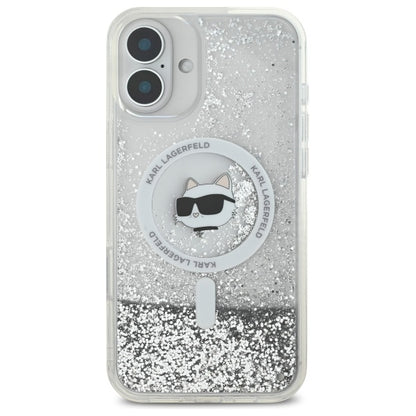 Калъф MagSafe за Apple iPhone 16, Karl Lagerfeld, Glitter Liquid Choupette Head, Прозрачен