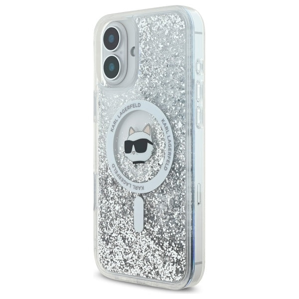 Калъф MagSafe за Apple iPhone 16, Karl Lagerfeld, Glitter Liquid Choupette Head, Прозрачен