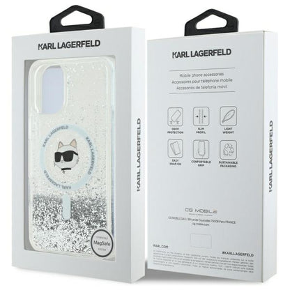 Калъф MagSafe за Apple iPhone 16, Karl Lagerfeld, Glitter Liquid Choupette Head, Прозрачен