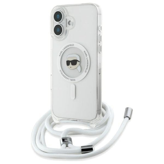 Калъф MagSafe за Apple iPhone 16, Karl Lagerfeld, IML Crossbody Karl's Head, Прозрачен