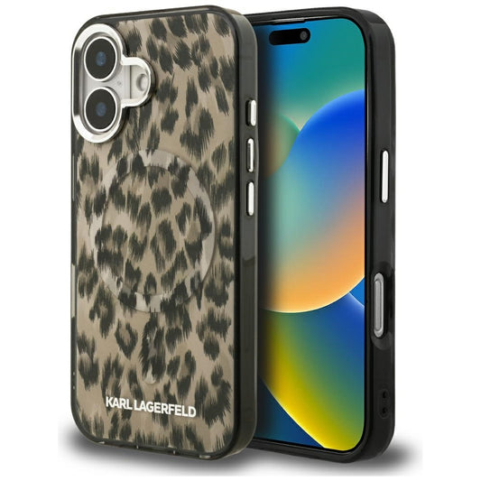 Калъф MagSafe за Apple iPhone 16, Karl Lagerfeld, IML Leopard Pattern, Кафяв