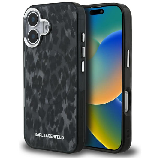 Калъф MagSafe за Apple iPhone 16, Karl Lagerfeld, IML Leopard Pattern, Черен