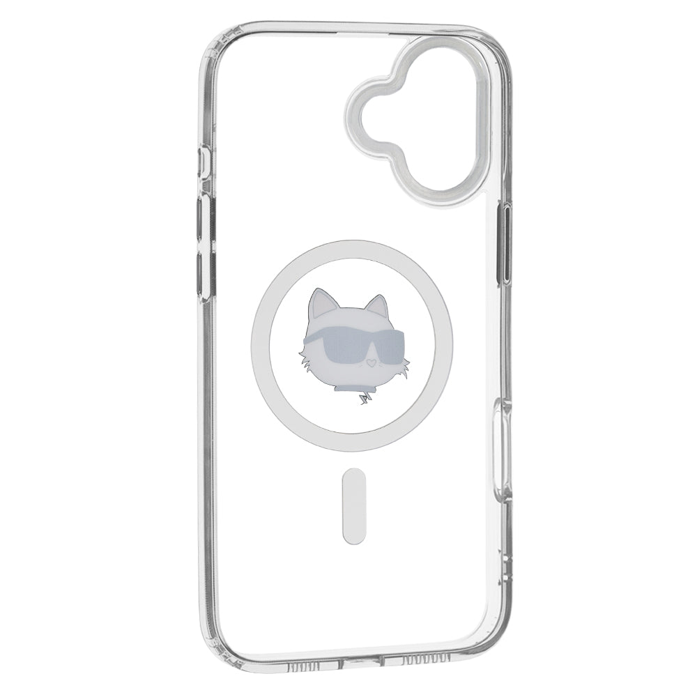 Калъф MagSafe за Apple iPhone 16, Karl Lagerfeld, IML Metal Choupette's Head, Бял