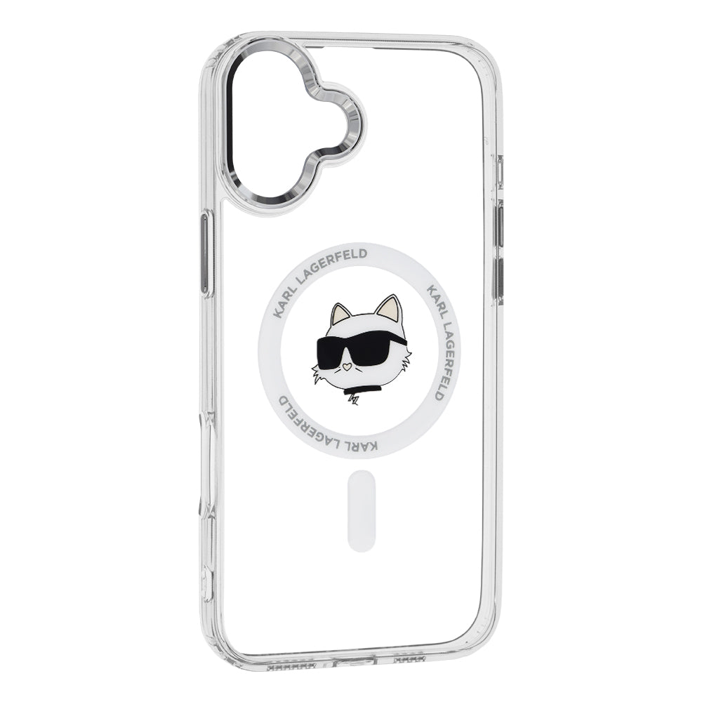 Калъф MagSafe за Apple iPhone 16, Karl Lagerfeld, IML Metal Choupette's Head, Бял