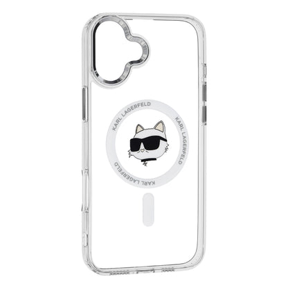 Калъф MagSafe за Apple iPhone 16, Karl Lagerfeld, IML Metal Choupette's Head, Бял