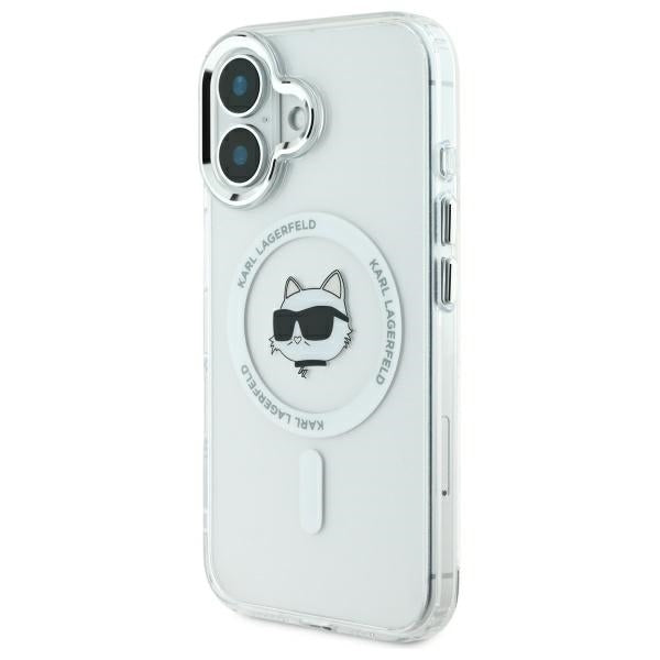 Калъф MagSafe за Apple iPhone 16, Karl Lagerfeld, IML Metal Choupette's Head, Бял