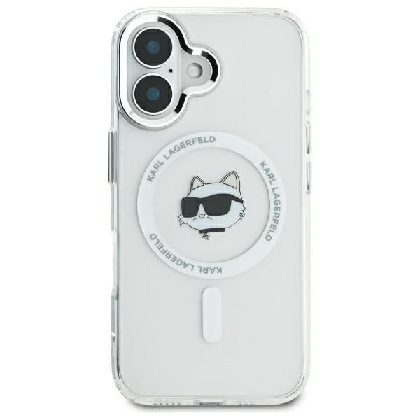 Калъф MagSafe за Apple iPhone 16, Karl Lagerfeld, IML Metal Choupette's Head, Бял