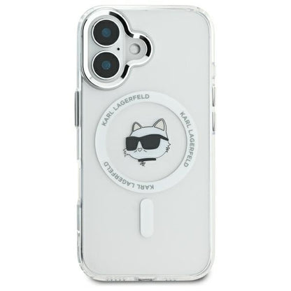 Калъф MagSafe за Apple iPhone 16, Karl Lagerfeld, IML Metal Choupette's Head, Бял