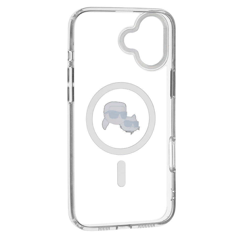 Калъф MagSafe за Apple iPhone 16, Karl Lagerfeld, IML Metal Karl & Choupette's Heads, Бял